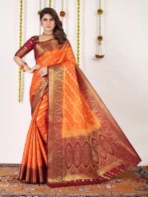 DHRUVIL TEXTILES Woven Banarasi Organza, Cotton Silk Saree(Multicolor)