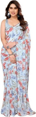 JATADHAR FAB Floral Print Ready to Wear Georgette Saree(White)