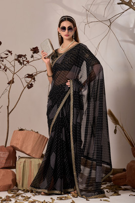 Disha Fashion Printed, Solid/Plain, Self Design Bollywood Georgette Saree(Black)