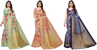 Nirvaan Printed Bollywood Art Silk Saree(Pack of 3, Light Green, Pink, Blue)