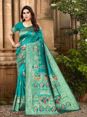 Jay Pal Printed Banarasi Jacquard Saree(Blue)