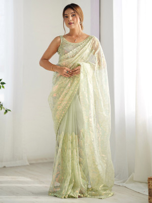 Sangria Embellished Bollywood Net Saree(Light Green)
