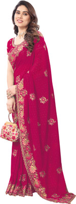 KHRITI FAB Embroidered Bollywood Georgette Saree(Pink)
