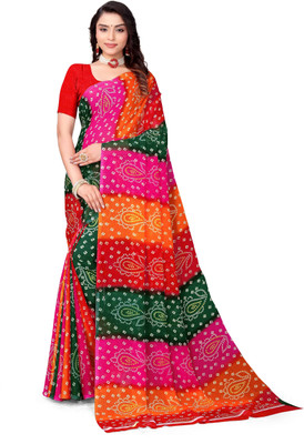 Ghunghat Fashion Printed, Paisley Bandhani Georgette Saree(Multicolor)