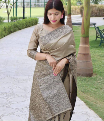 Marziyaa Solid/Plain Banarasi Jacquard Saree(Grey)