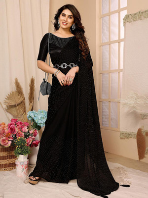 ANOUK Embellished Saree with Attached Blouse Satin Saree(Black)