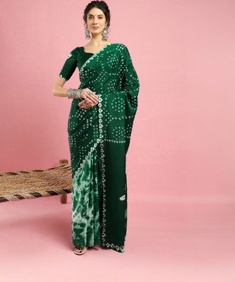 Sareemall Printed Bandhani Crepe Saree(Green)