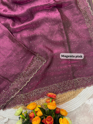 STITCH N SOLUS Embellished Bollywood Georgette Saree(Magenta)