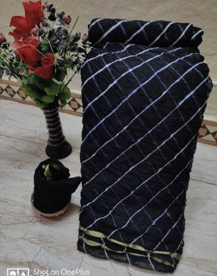 TMT HUB Striped Leheria Chiffon Saree(Black)