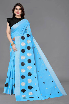 MAMERAA FAB Printed Daily Wear Chanderi Saree(Light Blue)