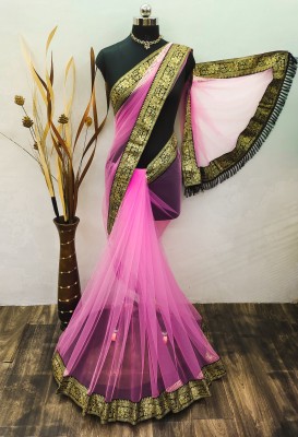 Aai shree khodiyar Self Design, Solid/Plain Bollywood Net Saree(Multicolor)