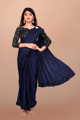 Mijaashree Fashion Embellished Bollywood Lycra Blend Saree(Dark Blue)