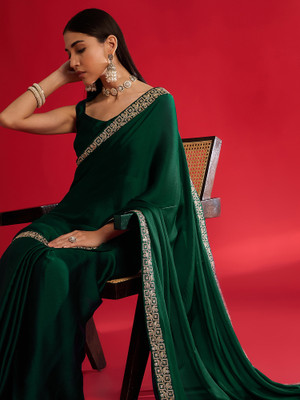 Sareemall Embellished Bollywood Satin Saree(Green)