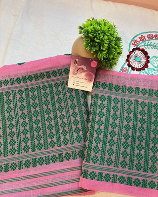 vrajnetic Woven Mekhela Chador Pure Cotton Saree(Pink)
