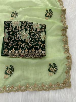 bhavika silk mills Embroidered Bollywood Georgette Saree(Light Green)
