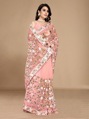 VRLOOKMEFASHION Embroidered Bollywood Net Saree(Black)