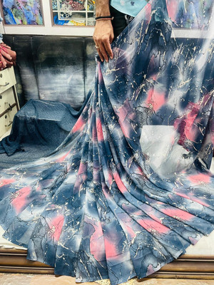 Ghan Sals Printed Bollywood Georgette Saree(Grey)