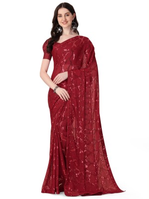 Blousery Embroidered Bollywood Georgette Saree(Maroon)