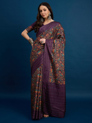 Sangria Printed Daily Wear Silk Blend Saree(Purple)