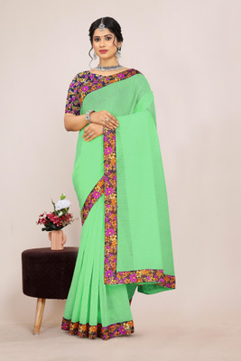 manish Solid/Plain Bollywood Silk Blend, Art Silk Saree(Light Green)