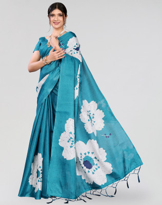 ANIRAV Printed Daily Wear Art Silk Saree(Blue)