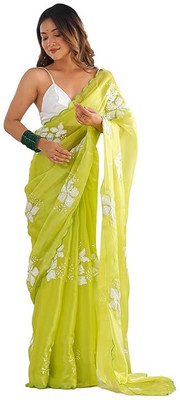 RAGISHA ENTERPRISE Embroidered, Floral Print Bollywood Jimmy choo, Organza Saree(Green)