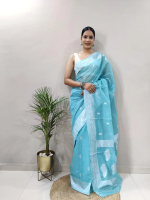 HouseOfCommon Self Design Banarasi Art Silk Saree(Blue)