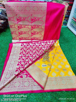 Subha collection Printed Banarasi Silk Blend Saree(Pink)