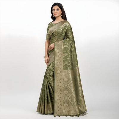 kushwaha enterprises Woven, Printed, Self Design Bollywood Art Silk Saree(Green)
