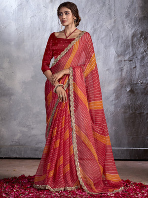 Tasrika Printed Bollywood Chiffon Saree(Red)