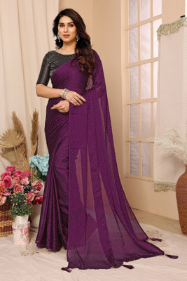 ROOP SUNDARI SAREES Embellished Bollywood Satin, Chiffon Saree(Purple)