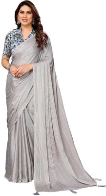 RAJESHWAR FASHION Solid/Plain Bollywood Polyester Saree(Grey)