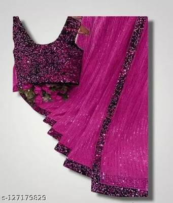 OZONE DESIGNS Striped Bollywood Net Saree(Magenta)
