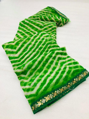 nabil Printed Bandhani Georgette Saree(Green)