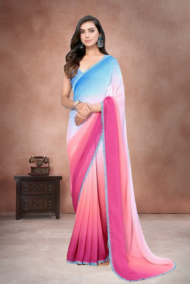Jayu Dyed Daily Wear Georgette Saree(Light Blue)