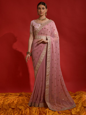 Divastri Embellished Bollywood Georgette Saree(Pink)