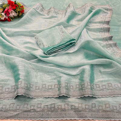 Jennyfab Embellished Bollywood Jimmy choo Saree(Light Blue)