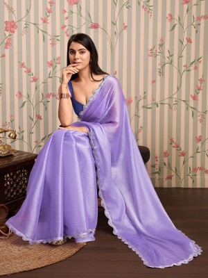 Ode by House of Pataudi Embroidered Bollywood Silk Blend Saree(Purple)