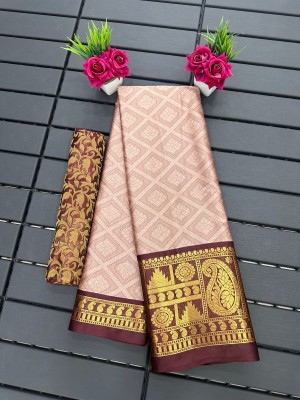 WILLMAKE Woven Bollywood Jacquard, Art Silk Saree(Pink, Brown)