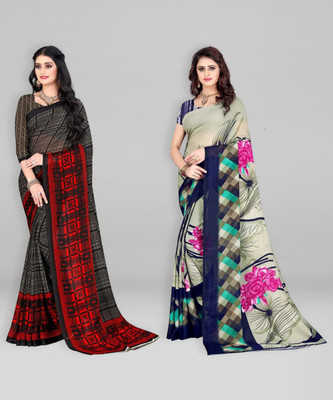 Leelavati Printed Daily Wear Georgette Saree(Pack of 2, Grey, Light Green)