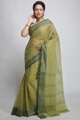 WoodenTant Woven Tant Pure Cotton Saree(Light Green)