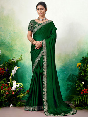 Vivan Fab Embroidered Bollywood Silk Blend Saree(Green)