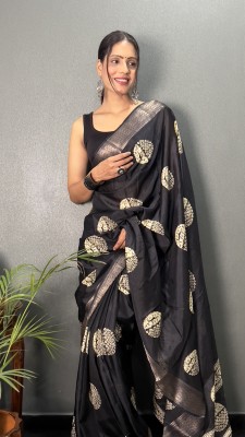 Vintro Printed Bollywood Pure Cotton Saree(Black)