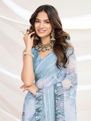 Tasrika Printed Bollywood Georgette Saree(Blue)