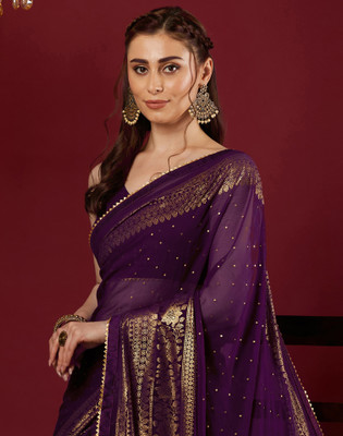 Divastri Printed, Embellished Bollywood Chiffon, Georgette Saree(Purple)