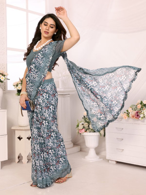 Moda Rapido Printed Bollywood Georgette Saree(Dark Blue)