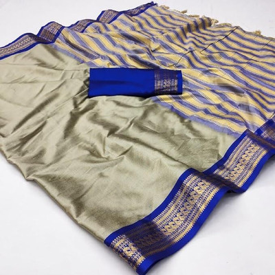 Bloviate Solid/Plain, Applique, Temple Border Banarasi Jacquard, Silk Blend Saree(Multicolor)