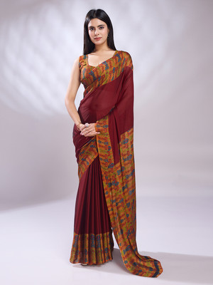 Divastri Printed Bollywood Silk Blend Saree(Maroon)