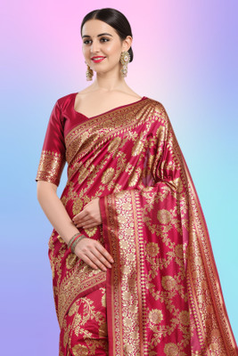 Torakon Woven Banarasi Art Silk Saree(Red)