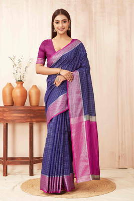 SILK ZONE Woven Banarasi Art Silk Saree(Blue)